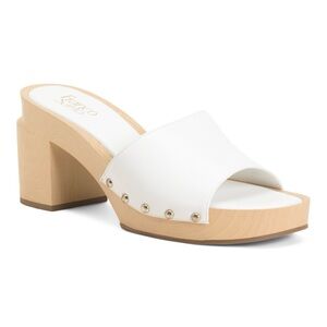 FRANCO SARTO 🫐 White Leather Capri Slides Clogs Shoes Sz-10-M